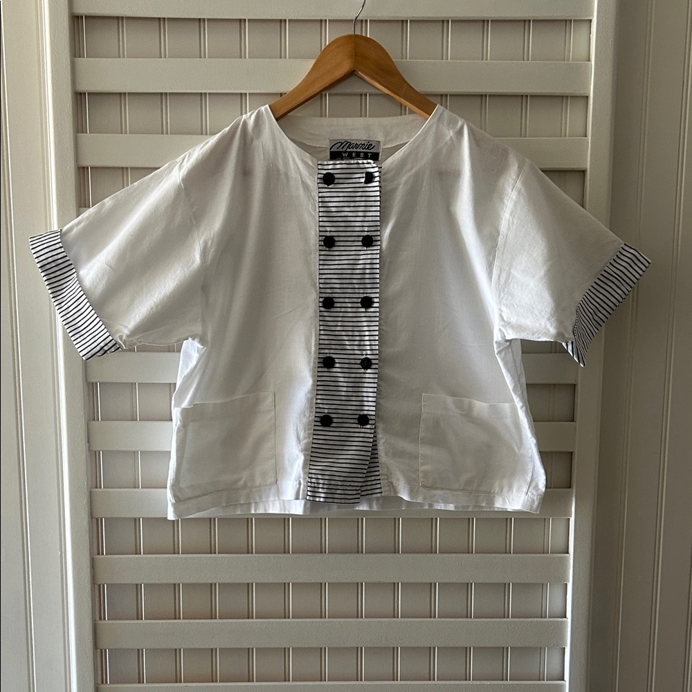 Elegant White and Black Buttoned Women's Blouse